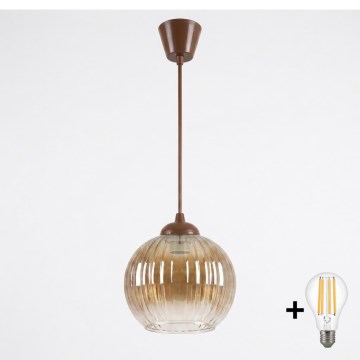 BRILAGI - LED liustra ant laido RETRO GLASS 1xE27/60W/230V skersmuo 18 cm ruda/dūminė ruda