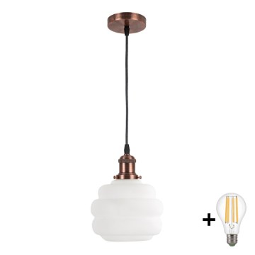 BRILAGI - LED liustra ant laido RETRO GLASS 1xE27/60W/230V skersmuo 20 cm varinė/balta