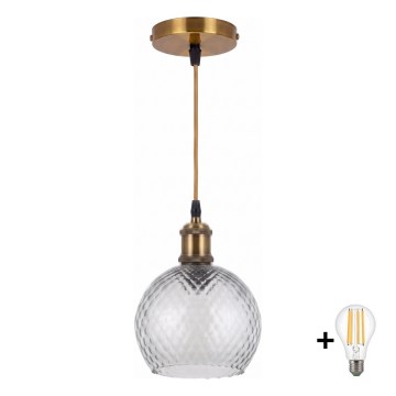 BRILAGI - LED liustra ant laido RETRO GLASS 1xE27/60W/230V skersmuo 25 cm auksinė/dūminė pilka