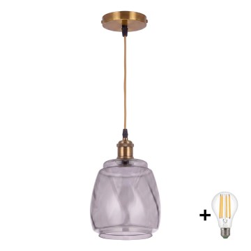 BRILAGI - LED liustra ant laido RETRO GLASS 1xE27/60W/230V skersmuo 26 cm auksinė/dūminė pilka