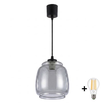 BRILAGI - LED liustra ant laido RETRO GLASS 1xE27/60W/230V, skersmuo 26 cm, juoda/dūmų pilka