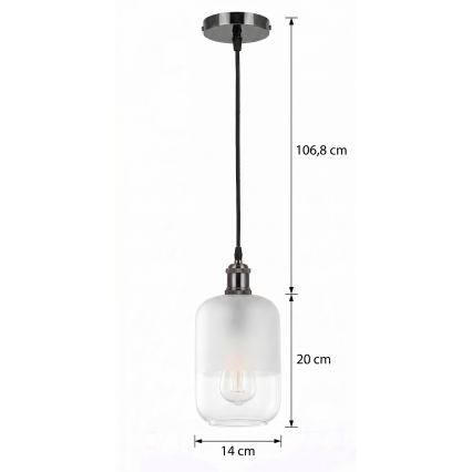 BRILAGI - LED liustra ant laido RETRO GLASS 1xE27/60W/230V Ø 14 cm juoda/balta
