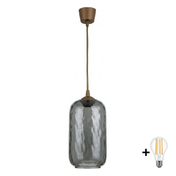 BRILAGI - LED liustra ant laido RETRO GLASS 1xE27/60W/230V Ø 14 cm ruda/dūminė pilka