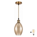 BRILAGI - LED liustra ant laido RETRO GLASS 1xE27/60W/230V Ø 17 cm auksinė/dūminė smėlio spalvos