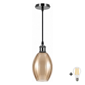 BRILAGI - LED liustra ant laido RETRO GLASS 1xE27/60W/230V Ø 17 cm juoda/dūminė smėlio spalvos