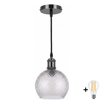 BRILAGI - LED liustra ant laido RETRO GLASS 1xE27/60W/230V Ø 25 cm juoda/dūminė pilka