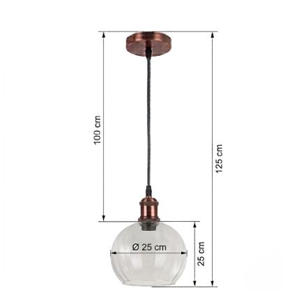 BRILAGI - LED liustra ant laido RETRO GLASS 1xE27/60W/230V Ø 25 cm varinė/skaidri