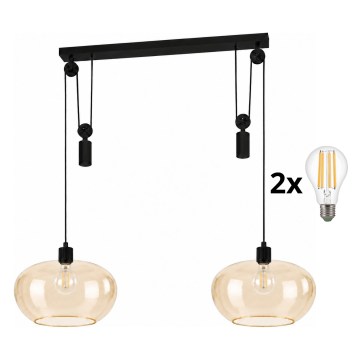 BRILAGI - LED liustra ant laido RETRO GLASS 2xE27/40W/230V juoda/dūminė smėlinė