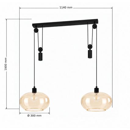 BRILAGI - LED liustra ant laido RETRO GLASS 2xE27/40W/230V juoda/dūminė smėlinė