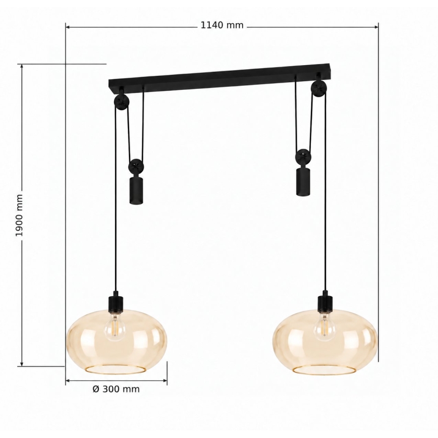 BRILAGI - LED liustra ant laido RETRO GLASS 2xE27/40W/230V juoda/dūminė smėlinė