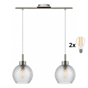 BRILAGI - LED liustra ant laido RETRO GLASS 2xE27/60W/230V matinis chromas/dūminė pilka