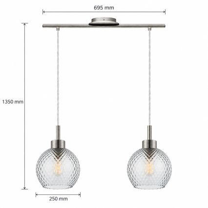 BRILAGI - LED liustra ant laido RETRO GLASS 2xE27/60W/230V matinis chromas/dūminė pilka