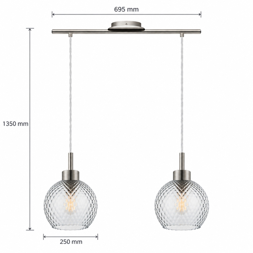 BRILAGI - LED liustra ant laido RETRO GLASS 2xE27/60W/230V matinis chromas/dūminė pilka
