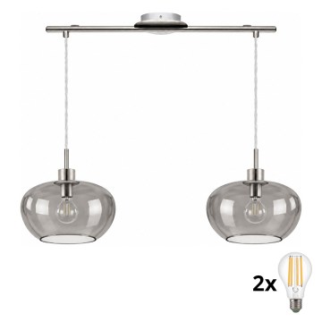 BRILAGI - LED liustra ant laido RETRO GLASS 2xE27/60W/230V matinis chromas/dūminė pilka