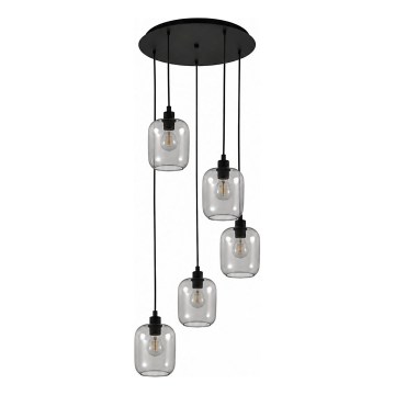 BRILAGI - LED liustra ant laido RETRO GLASS 5xE27/60W/230V juoda/dūminė pilka