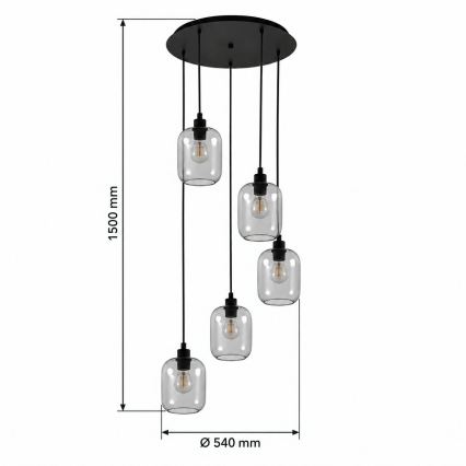 BRILAGI - LED liustra ant laido RETRO GLASS 5xE27/60W/230V juoda/dūminė pilka