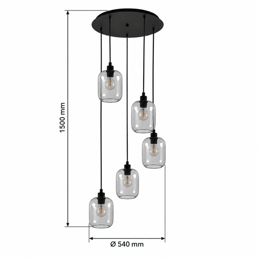 BRILAGI - LED liustra ant laido RETRO GLASS 5xE27/60W/230V juoda/dūminė pilka