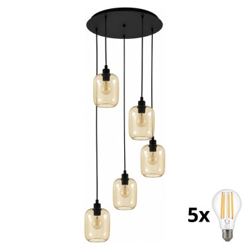 BRILAGI - LED liustra ant laido RETRO GLASS 5xE27/60W/230V juoda/rūkyta ruda