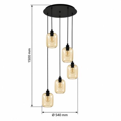 BRILAGI - LED liustra ant laido RETRO GLASS 5xE27/60W/230V juoda/rūkyta ruda