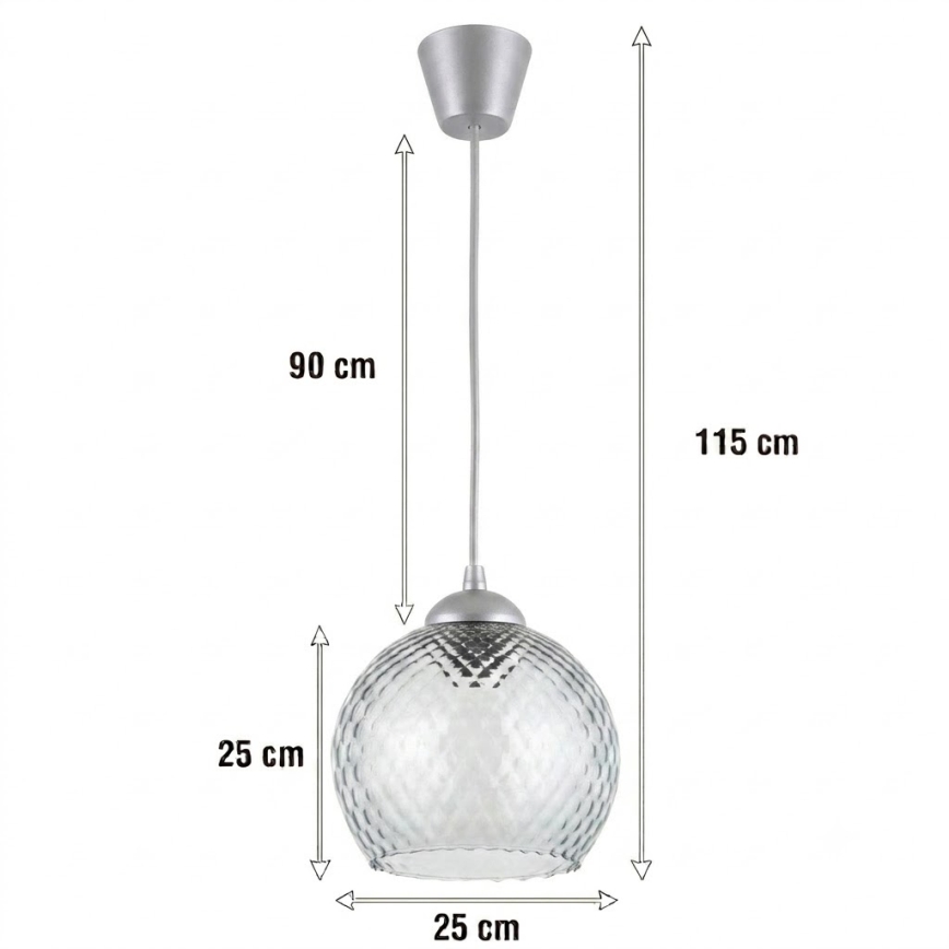 BRILAGI - LED pakabinamas šviestuvas ant laido RETRO GLASS 1xE27/60W/230V skersmuo 25 cm sidabrinė/dūminė pilka