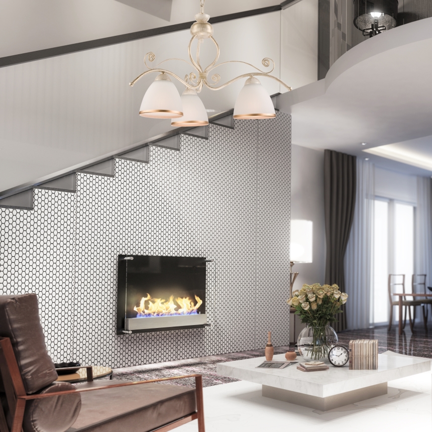Brilagi - LED liustra ANTICO, pakabinama ant grandinės, 3xE27/60W/230V, 3000K, balta patina