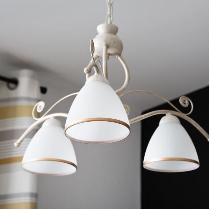 Brilagi - LED liustra ANTICO, pakabinama ant grandinės, 3xE27/60W/230V, 3000K, balta patina