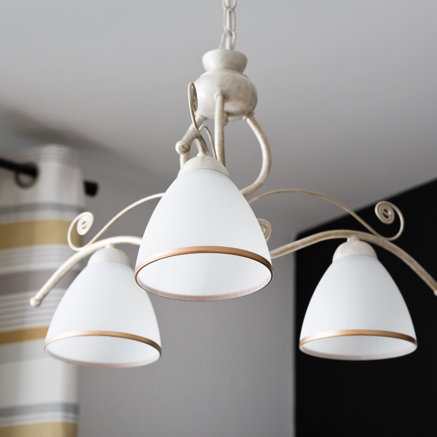 Brilagi - LED liustra ANTICO, pakabinama ant grandinės, 3xE27/60W/230V, 3000K, balta patina