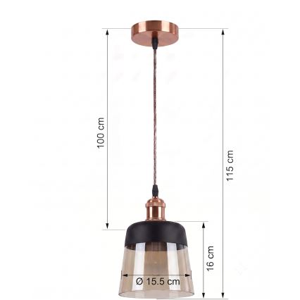 BRILAGI - LED kabantis šviestuvas ant laido RETRO GLASS 1xE27/60W/230V skersm. 15,5 cm varinė/dūminė smėlinė/juoda
