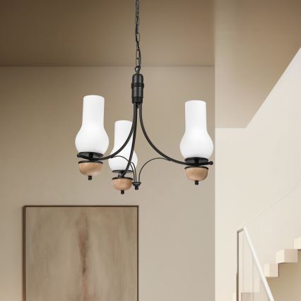 Brilagi - LED liustra su grandine COTTAGE 3xE14/40W/230V ąžuolas/juoda/balta