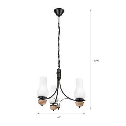 Brilagi - LED liustra su grandine COTTAGE 3xE14/40W/230V ąžuolas/juoda/balta