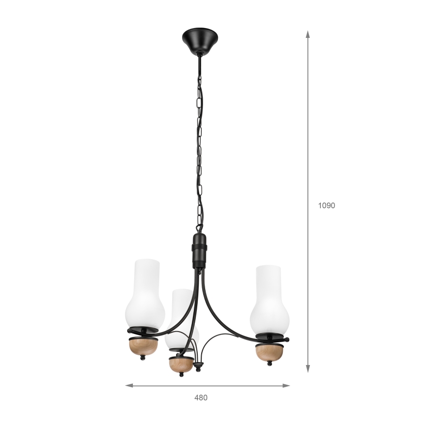 Brilagi - LED liustra su grandine COTTAGE 3xE14/40W/230V ąžuolas/juoda/balta