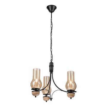 Brilagi - LED liustra su grandine COTTAGE 3xE14/40W/230V ąžuolas/juoda/dūminė smėlinė
