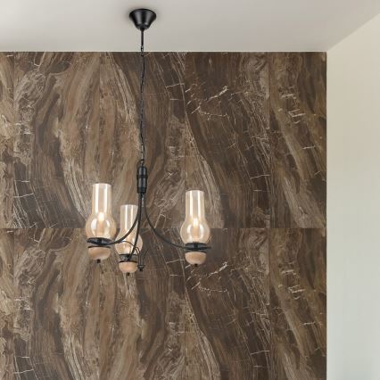 Brilagi - LED liustra su grandine COTTAGE 3xE14/40W/230V ąžuolas/juoda/dūminė smėlinė