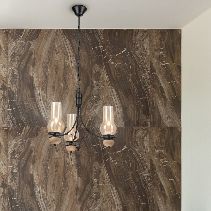 Brilagi - LED liustra su grandine COTTAGE 3xE14/40W/230V ąžuolas/juoda/dūminė smėlinė