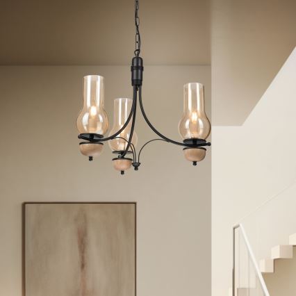 Brilagi - LED liustra su grandine COTTAGE 3xE14/40W/230V ąžuolas/juoda/dūminė smėlinė