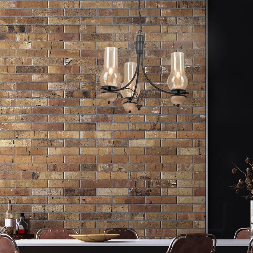 Brilagi - LED liustra su grandine COTTAGE 3xE14/40W/230V ąžuolas/juoda/dūminė smėlinė