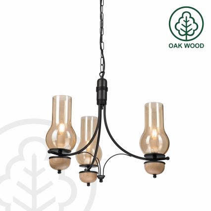 Brilagi - LED liustra su grandine COTTAGE 3xE14/40W/230V ąžuolas/juoda/dūminė smėlinė