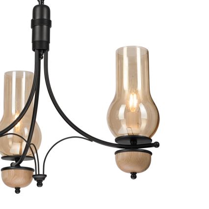 Brilagi - LED liustra su grandine COTTAGE 3xE14/40W/230V ąžuolas/juoda/dūminė smėlinė