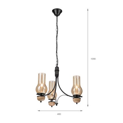 Brilagi - LED liustra su grandine COTTAGE 3xE14/40W/230V ąžuolas/juoda/dūminė smėlinė