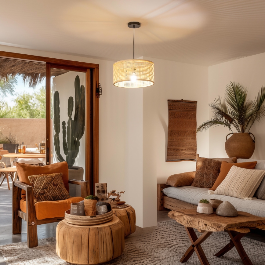 Brilagi - LED liustra su laidu CERIA BOHO 1xE27/40W/230V skersmuo 25 cm bambukas