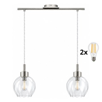 BRILAGI - LED liustras ant laido RETRO GLASS 2xE27/60W/230V matinis chromas/skaidrus