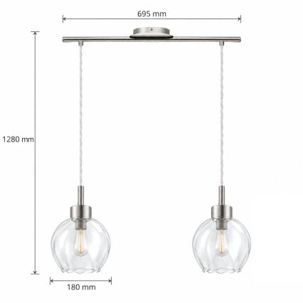 BRILAGI - LED liustras ant laido RETRO GLASS 2xE27/60W/230V matinis chromas/skaidrus