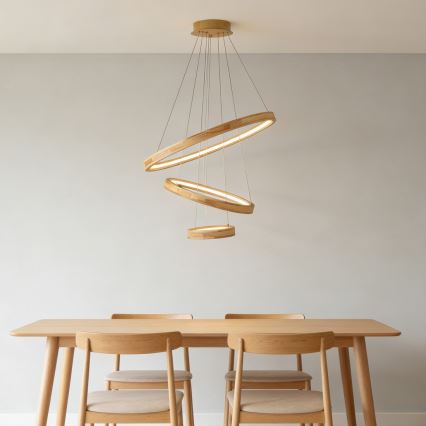 Brilagi - LED liustras ant laido UMEA WOOD LED/45W/230V skersmuo 60 cm, medinis