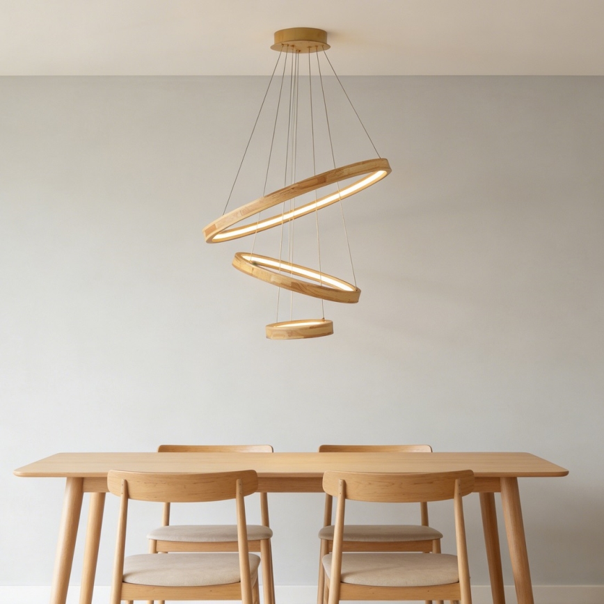 Brilagi - LED liustras ant laido UMEA WOOD LED/45W/230V skersmuo 60 cm, medinis