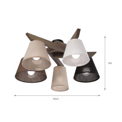 Brilagi - LED Lubinis šviestuvas ANTHONY 5xE14/40W/230V ąžuolo riešutas