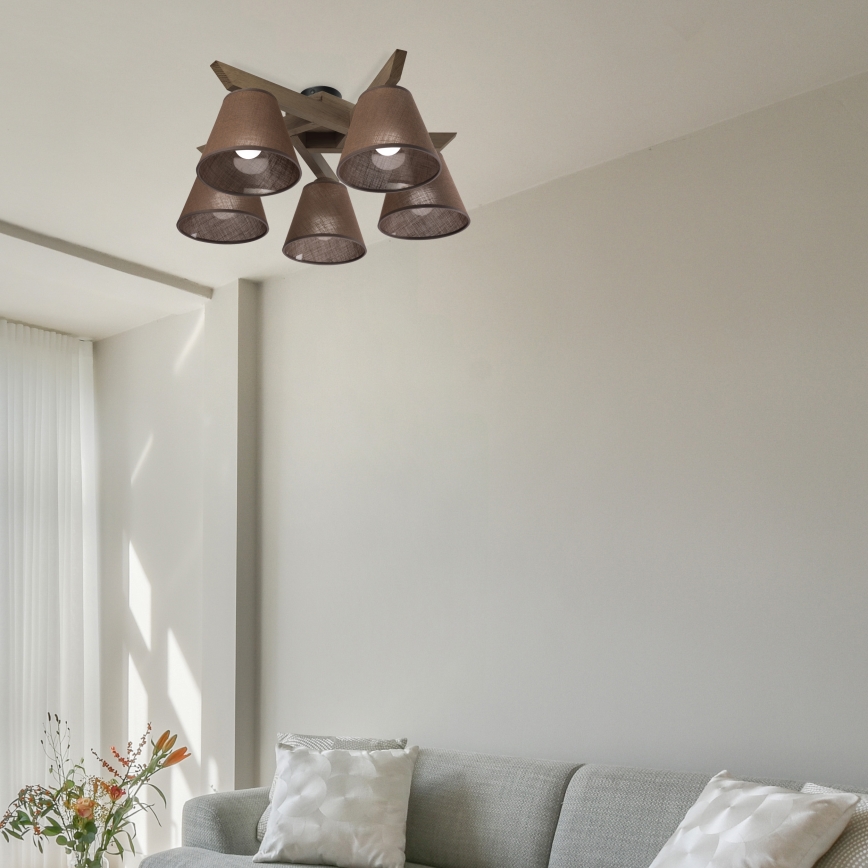 Brilagi - LED Lubinis šviestuvas ANTHONY 5xE14/40W/230V ąžuolo riešutas/ruda