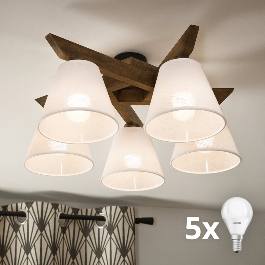 Brilagi - LED Lubinis šviestuvas ANTHONY 5xE14/40W/230V ąžuolo riešutas/balta