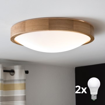 Brilagi - LED lubinis šviestuvas CARVALHO SLIM 2xE27/15W/230V ąžuolas skersm. 37 cm