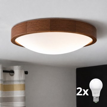 Brilagi - LED lubinis šviestuvas CARVALHO SLIM, 2xE27/15W/230V, ąžuolas/vyšnia, skersmuo 37 cm