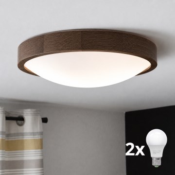 Brilagi - LED lubinis šviestuvas CARVALHO SLIM 2xE27/15W/230V, ąžuolo riešuto apdaila, skersmuo 37 cm